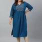 Janasya Women's Teal Poly Crepe Solid Casual Straight kurta | Swadesiicart