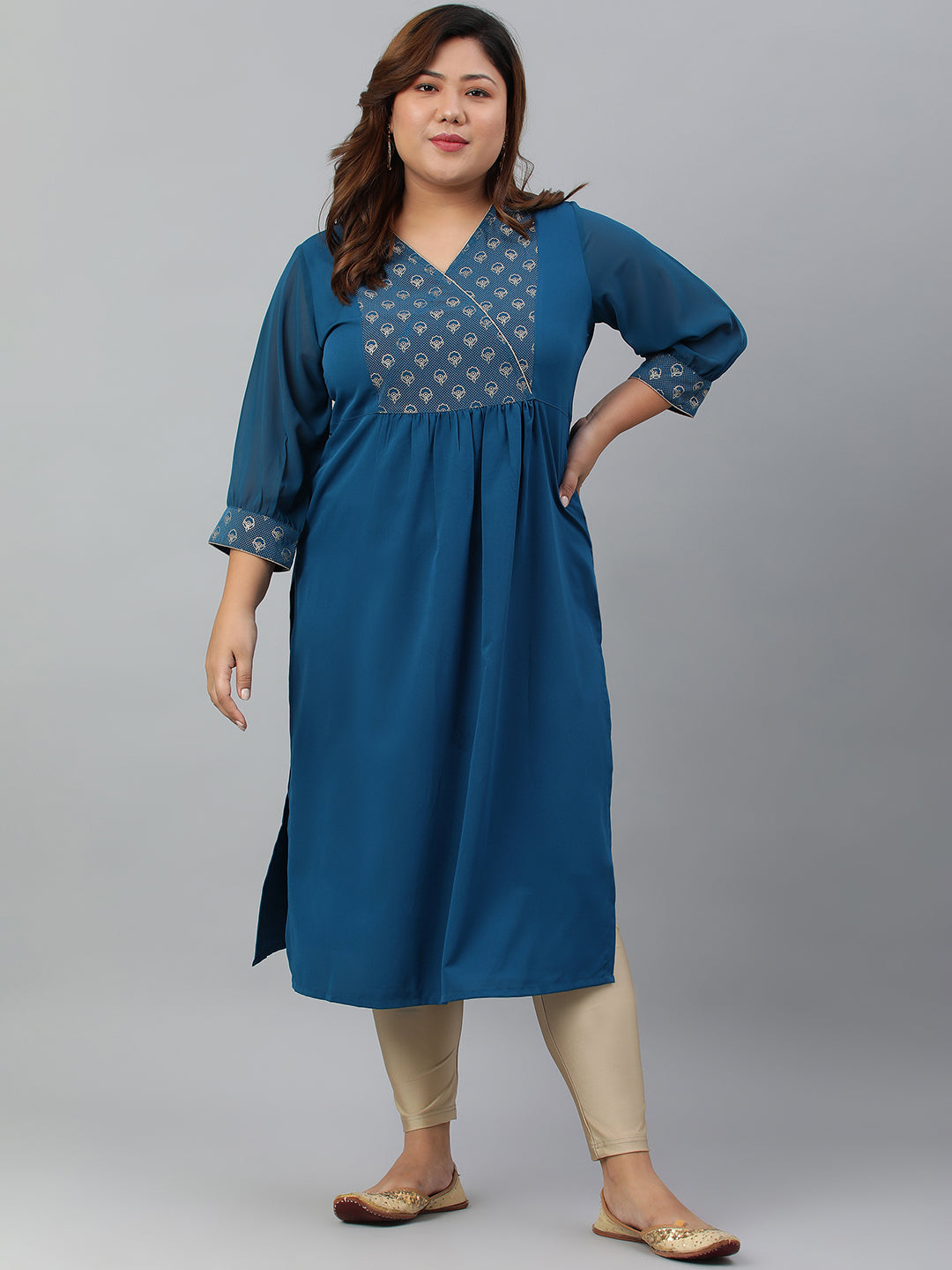 Janasya Women's Teal Poly Crepe Solid Casual Straight kurta | Swadesiicart
