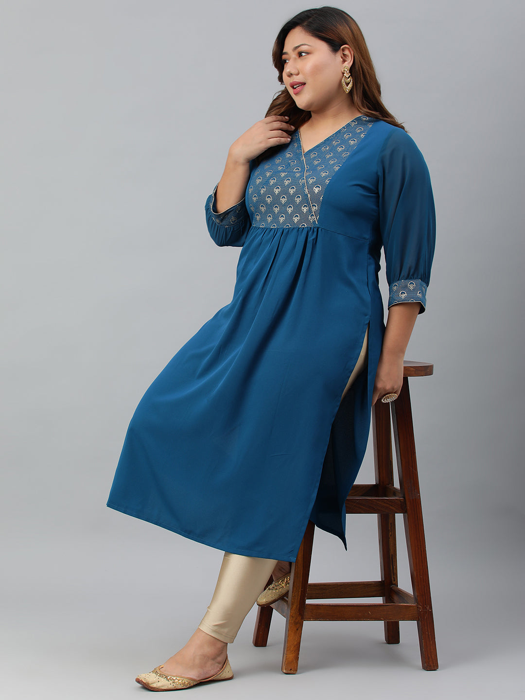 Janasya Women's Teal Poly Crepe Solid Casual Straight kurta | Swadesiicart
