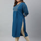 Janasya Women's Teal Poly Crepe Solid Casual Straight kurta | Swadesiicart