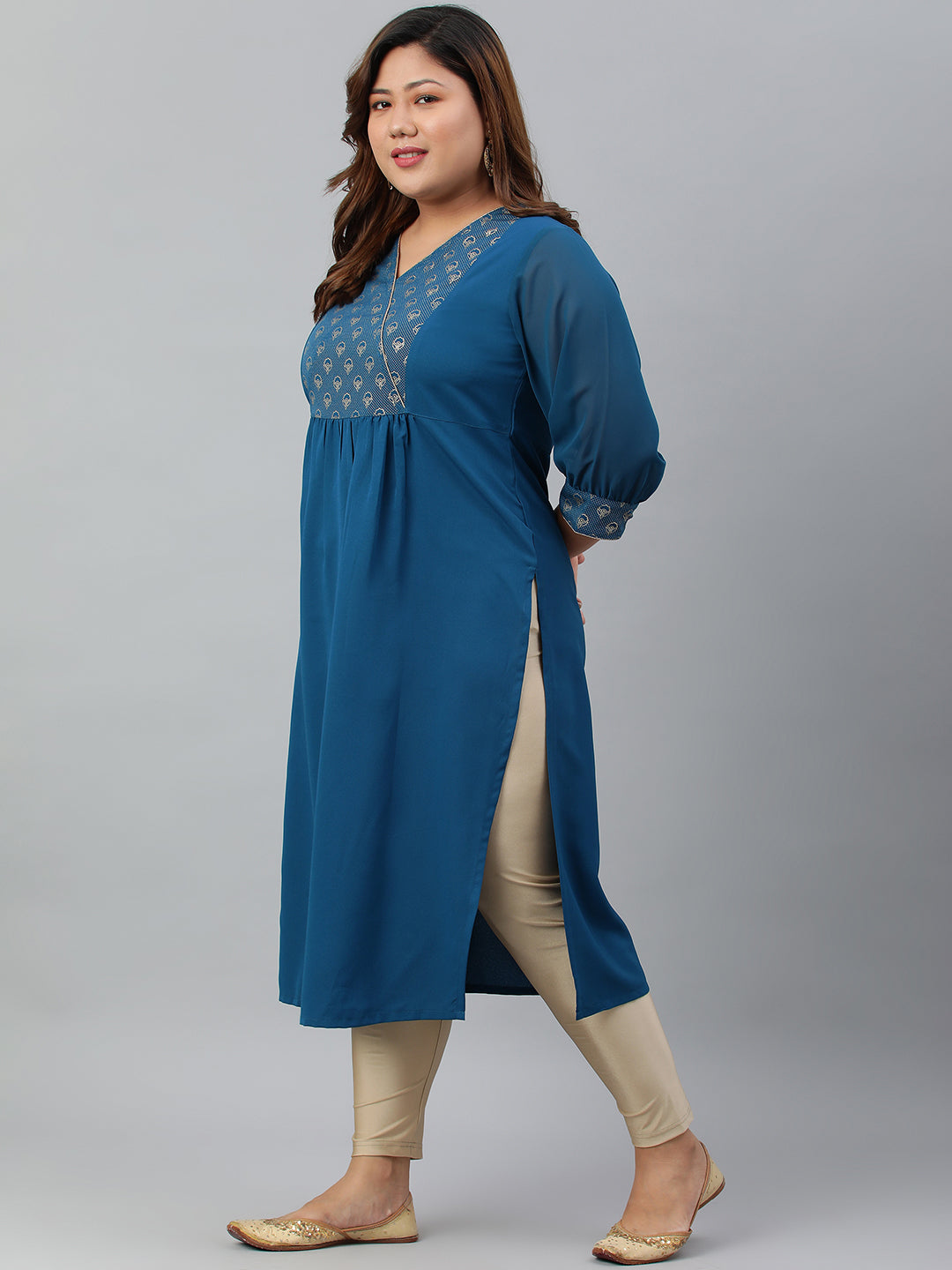 Janasya Women's Teal Poly Crepe Solid Casual Straight kurta | Swadesiicart