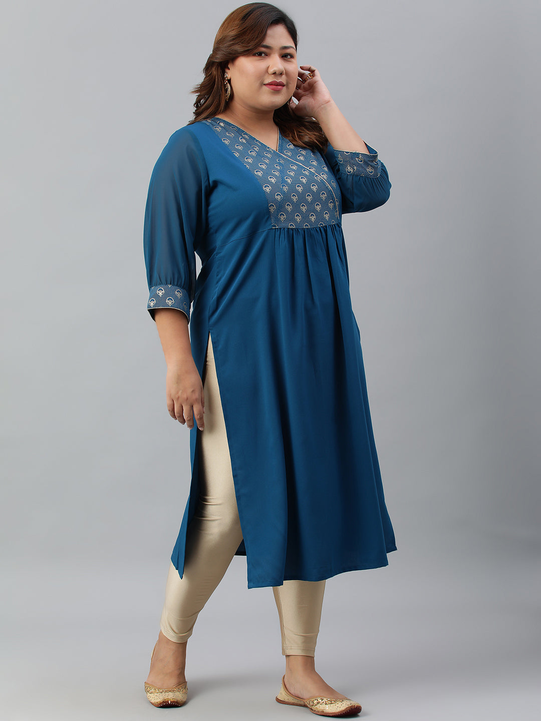 Janasya Women's Teal Poly Crepe Solid Casual Straight kurta | Swadesiicart