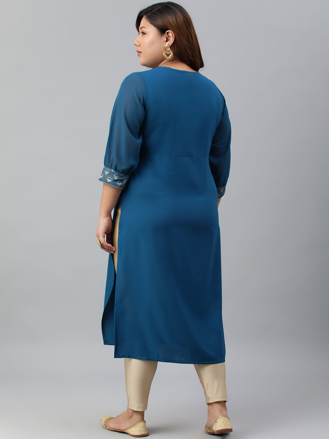 Janasya Women's Teal Poly Crepe Solid Casual Straight kurta | Swadesiicart