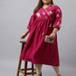 Janasya Magenta Poly Crepe Foil Floral Print kurta | Swadesiicart