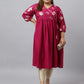Janasya Magenta Poly Crepe Foil Floral Print kurta | Swadesiicart