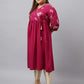 Janasya Magenta Poly Crepe Foil Floral Print kurta | Swadesiicart