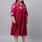 Janasya Magenta Poly Crepe Foil Floral Print kurta | Swadesiicart
