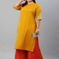 Janasya Women's Mustard Poly Silk Embroidered Festive & Party Straight kurta | Swadesiicart