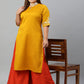 Janasya Women's Mustard Poly Silk Embroidered Festive & Party Straight kurta | Swadesiicart