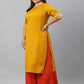 Janasya Women's Mustard Poly Silk Embroidered Festive & Party Straight kurta | Swadesiicart