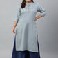 Janasya Women's Grey Poly Silk Solid Festive & Party Straight kurta | Swadesiicart