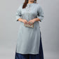 Janasya Women's Grey Poly Silk Solid Festive & Party Straight kurta | Swadesiicart