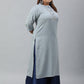 Janasya Women's Grey Poly Silk Solid Festive & Party Straight kurta | Swadesiicart