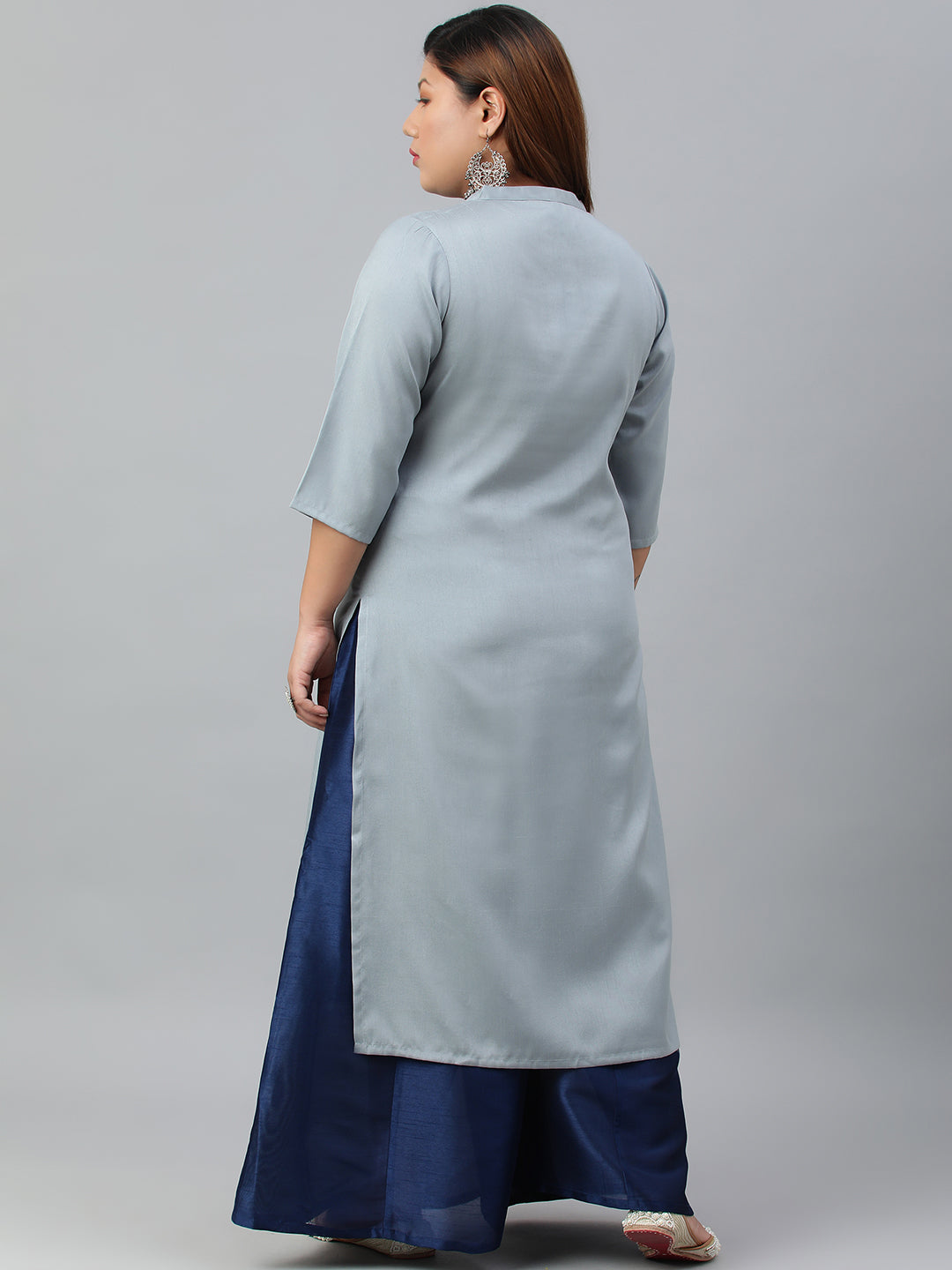 Janasya Women's Grey Poly Silk Solid Festive & Party Straight kurta | Swadesiicart