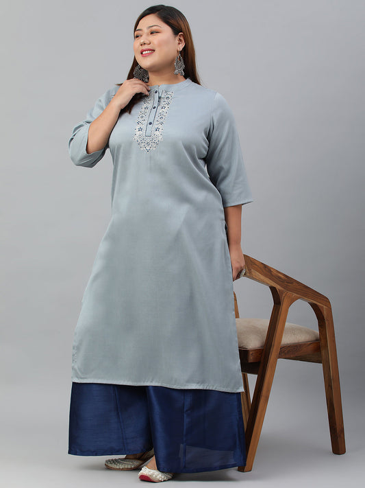 Janasya Women's Grey Poly Silk Solid Festive & Party Straight kurta | Swadesiicart