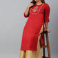 Janasya Women's Red Poly Silk Embroidered Festive & Party Straight kurta | Swadesiicart