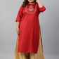 Janasya Women's Red Poly Silk Embroidered Festive & Party Straight kurta | Swadesiicart