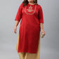 Janasya Women's Red Poly Silk Embroidered Festive & Party Straight kurta | Swadesiicart