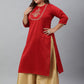 Janasya Women's Red Poly Silk Embroidered Festive & Party Straight kurta | Swadesiicart
