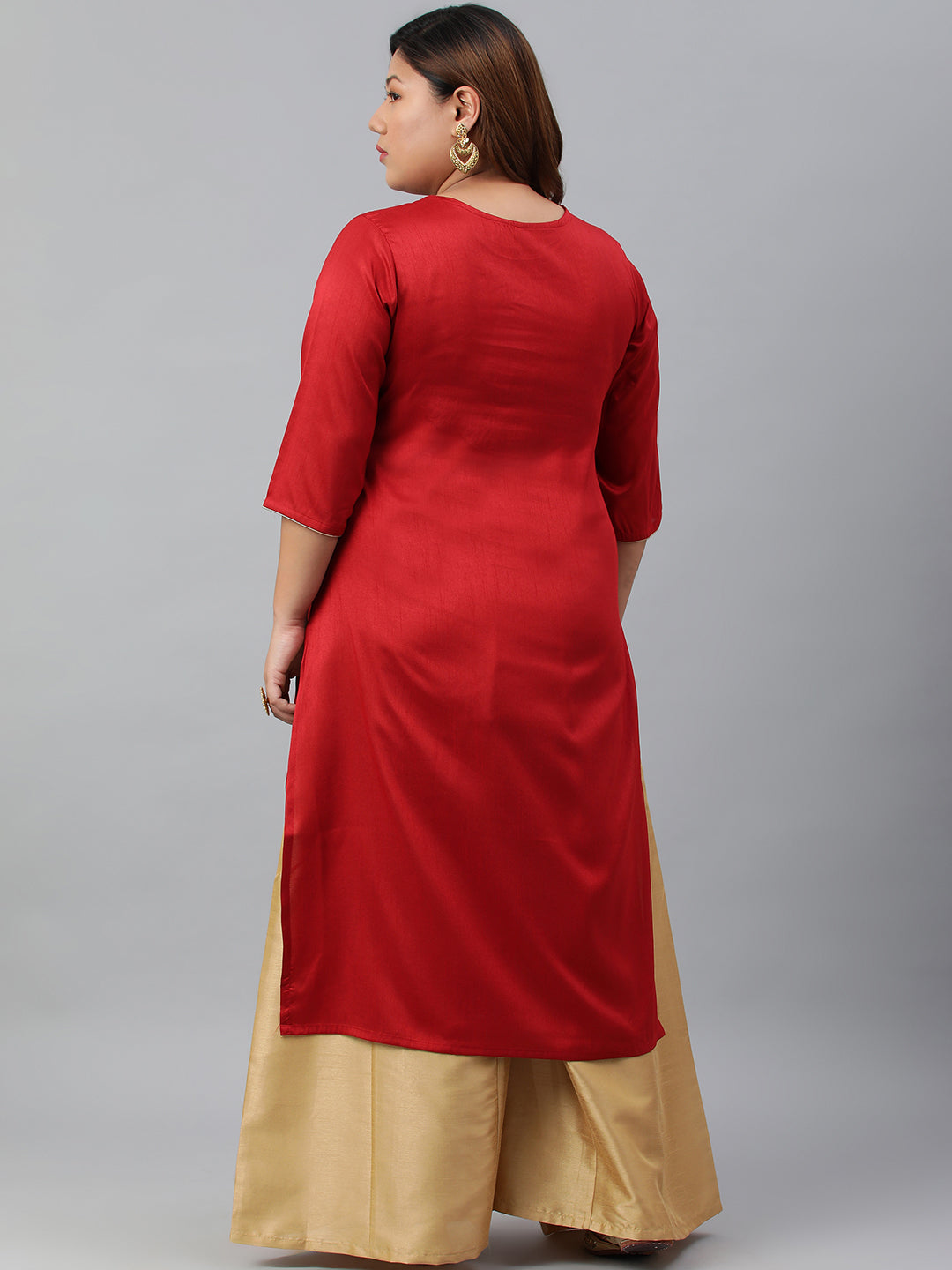 Janasya Women's Red Poly Silk Embroidered Festive & Party Straight kurta | Swadesiicart