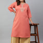 Janasya Women's Coral Poly Silk Embroidered Festive & Party Straight kurta | Swadesiicart