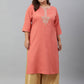 Janasya Women's Coral Poly Silk Embroidered Festive & Party Straight kurta | Swadesiicart
