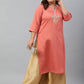 Janasya Women's Coral Poly Silk Embroidered Festive & Party Straight kurta | Swadesiicart