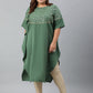Janasya Women's Green Poly Crepe Foil Print Casual Kaftan kurta | Swadesiicart