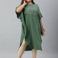 Janasya Women's Green Poly Crepe Foil Print Casual Kaftan kurta | Swadesiicart