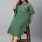 Janasya Women's Green Poly Crepe Foil Print Casual Kaftan kurta | Swadesiicart