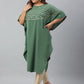 Janasya Women's Green Poly Crepe Foil Print Casual Kaftan kurta | Swadesiicart