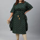 Janasya Women's Green Poly Crepe Checkered Festive & Party Kaftan kurta | Swadesiicart