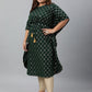 Janasya Women's Green Poly Crepe Checkered Festive & Party Kaftan kurta | Swadesiicart