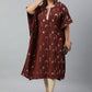 Janasya Women's Brown Poly Crepe Geometric Print Festive & Party Kaftan kurta | Swadesiicart