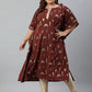 Janasya Women's Brown Poly Crepe Geometric Print Festive & Party Kaftan kurta | Swadesiicart