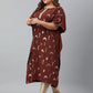 Janasya Women's Brown Poly Crepe Geometric Print Festive & Party Kaftan kurta | Swadesiicart