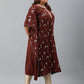 Janasya Women's Brown Poly Crepe Geometric Print Festive & Party Kaftan kurta | Swadesiicart