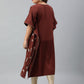 Janasya Women's Brown Poly Crepe Geometric Print Festive & Party Kaftan kurta | Swadesiicart