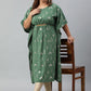 Janasya Women's Green Poly Crepe Foil Print Festive & Party Kaftan kurta | Swadesiicart
