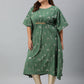 Janasya Women's Green Poly Crepe Foil Print Festive & Party Kaftan kurta | Swadesiicart
