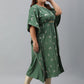 Janasya Women's Green Poly Crepe Foil Print Festive & Party Kaftan kurta | Swadesiicart