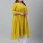 Janasya Women's Mustard Poly Chiffon Self Design Casual Flared kurta | Swadesiicart
