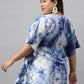 Janasya Women's Navy Blue Cotton Tie Dye Casual Kaftan Tunic | Swadesiicart