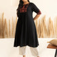 Janasya Black Rayon Yoke Embroidered kurta | Swadesiicart