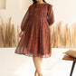 Janasya Rust Chiffon Lurex Floral Printed Casual Dress | Swadesiicart