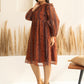 Janasya Rust Chiffon Lurex Floral Printed Casual Dress | Swadesiicart