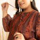 Janasya Rust Chiffon Lurex Floral Printed Casual Dress | Swadesiicart