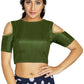 Aastha Fashion Women's Mehendi Art Silk Cold Shoulder Sleeve Readymade Blouse