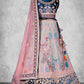Blue & Pink Velvet Thread with Hand Work Semi Stitched Lehenga Choli with Dupatta - Nimaya Lagnotsav