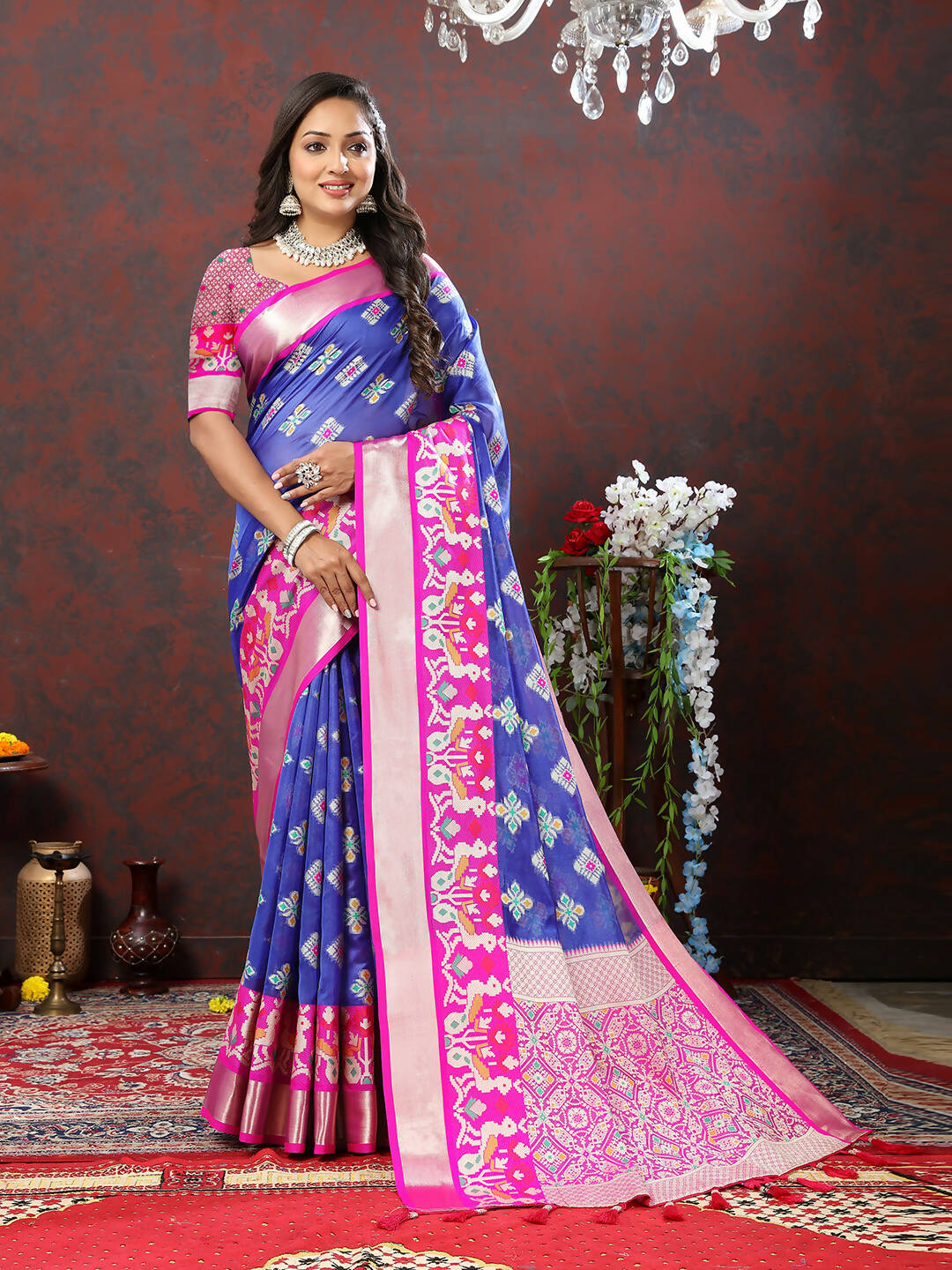 Lorenvalley Fashion Blue Organza Silk Woven Design with Meenakari Weaving Saree - Swadesiicart